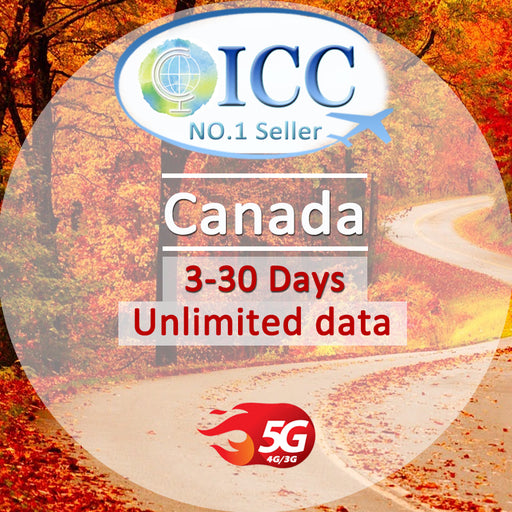 ICC SIM Card - Canada 7-30 Days Unlimited Data (Daily plan Can top up reuse)