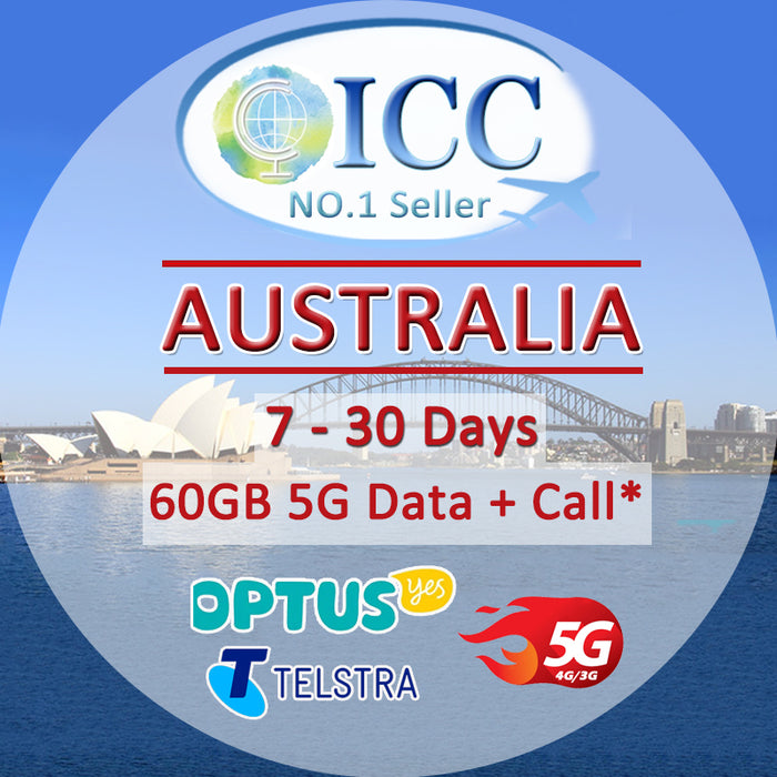 ICC SIM Card - Australia 5-27 Days Data + Call*/Telstra/Optus (Self-activate)