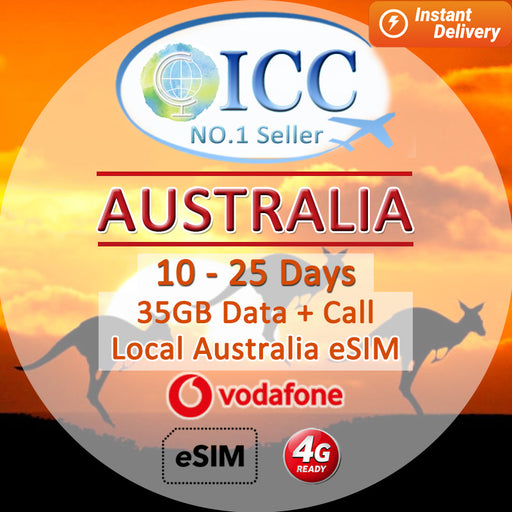 ICC eSIM - Australia 10-25 Days Data + Call (24/7 auto deliver eSIM)-Vodafone Network