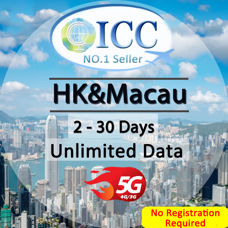 ICC SIM Card - HK & Macau 2-30 Days Unlimited Data (No Registration Required)