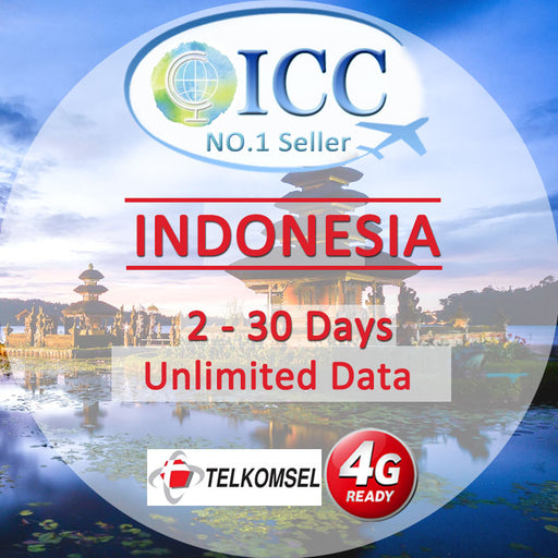 ICC SIM Card - Indonesia 2-30 Days Daily 1GB/2GB/3GB/Unlimited 4G* + Unlimited Data (Telkomsel Network)