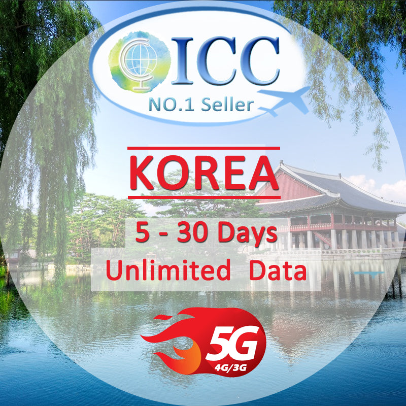 ICC SIM Card - Korea 5-30 Days 5GB/10GB/15GB + Unlimited Data