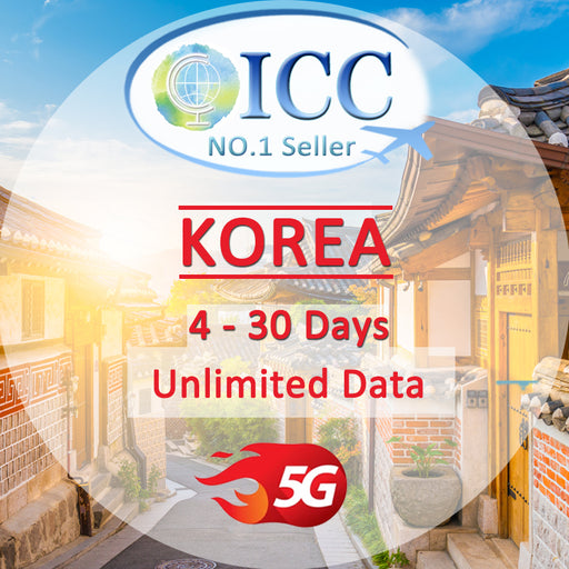 ICC SIM Card -  Korea 4-30 Days Unlimited Data SIM (Daily 500MB/1GB/2GB/3GB/Unlimited 5G/4G*) · SKT Telecom