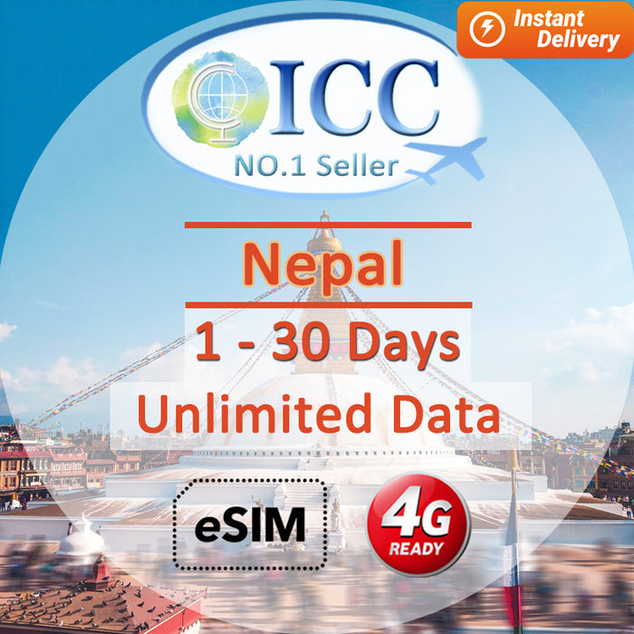 ICC eSIM - Nepal 1-30 Days Unlimited Data (24/7 auto deliver eSIM)