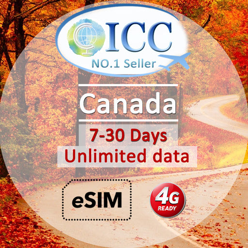 ICC eSIM - Canada 7-30 Days Unlimited Data (24/7 auto deliver eSIM )