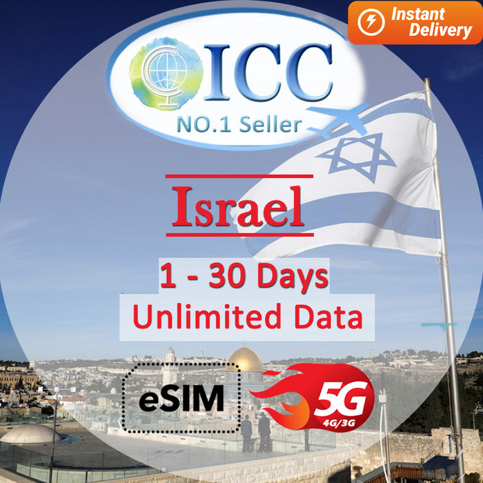 ICC eSIM - Israel 1-30 Days Unlimited Data SIM (24/7 auto deliver eSIM )