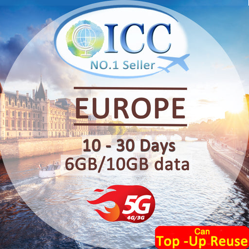 ICC SIM Card - Europe EU-D 10-30 Days 5GB/6GB/10GB/20GB/30GB - Include Russia & Balkans