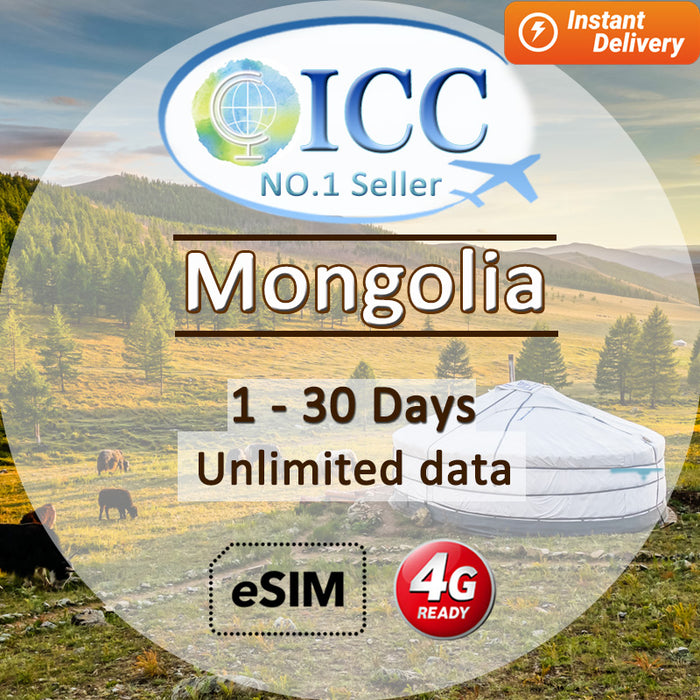 ICC eSIM - Mongolia 1-30 Days Unlimited Data SIM (24/7 auto deliver eSIM )