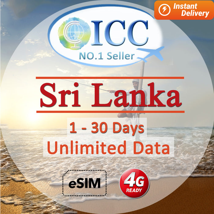 ICC eSIM - Sri Lanka 1-30 Days Unlimited Data (24/7 auto deliver eSIM)