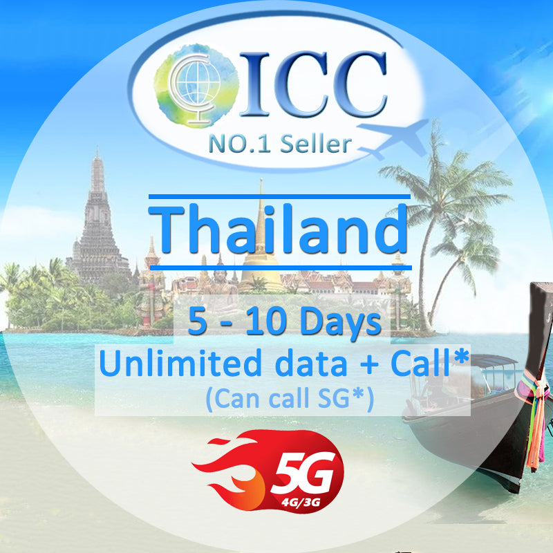 ICC SIM Card - Thailand 5-10 Days Unlimited Data + Call - Truemove/AIS/DTAC