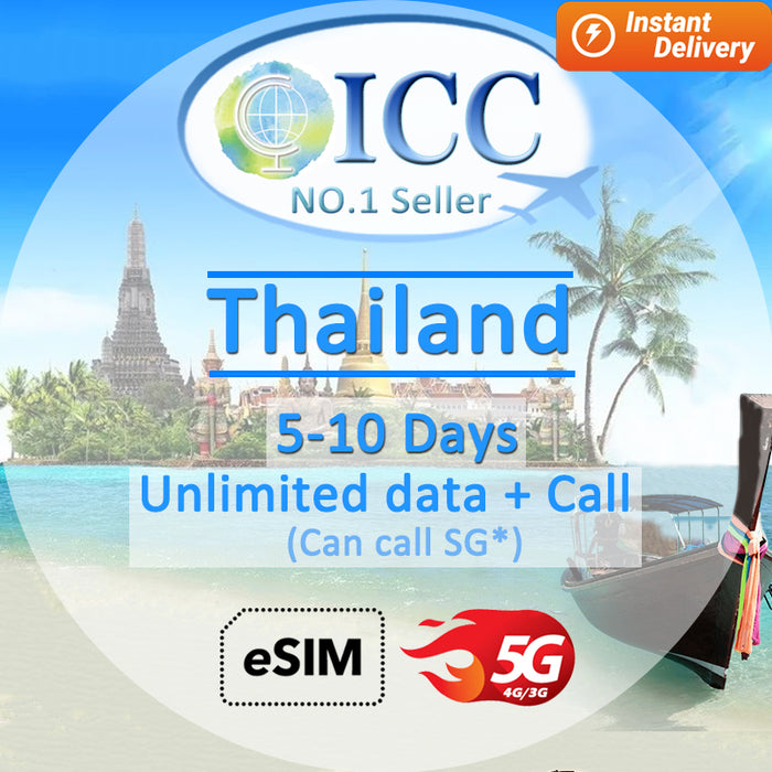 ICC eSIM - Thailand 2-30 Days Unlimited Data + Call* (AIS/DTAC) (24/7 auto deliver eSIM )