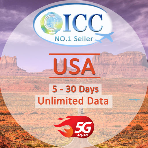 ICC SIM Card - USA 7-30 Days Unlimited Data (Daily plan can top up reuse)-T-Mobile/AT&T Network